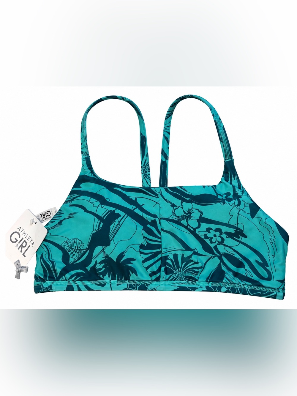 Girl’s Athleta Teal Tropical Print Swim Top size 12